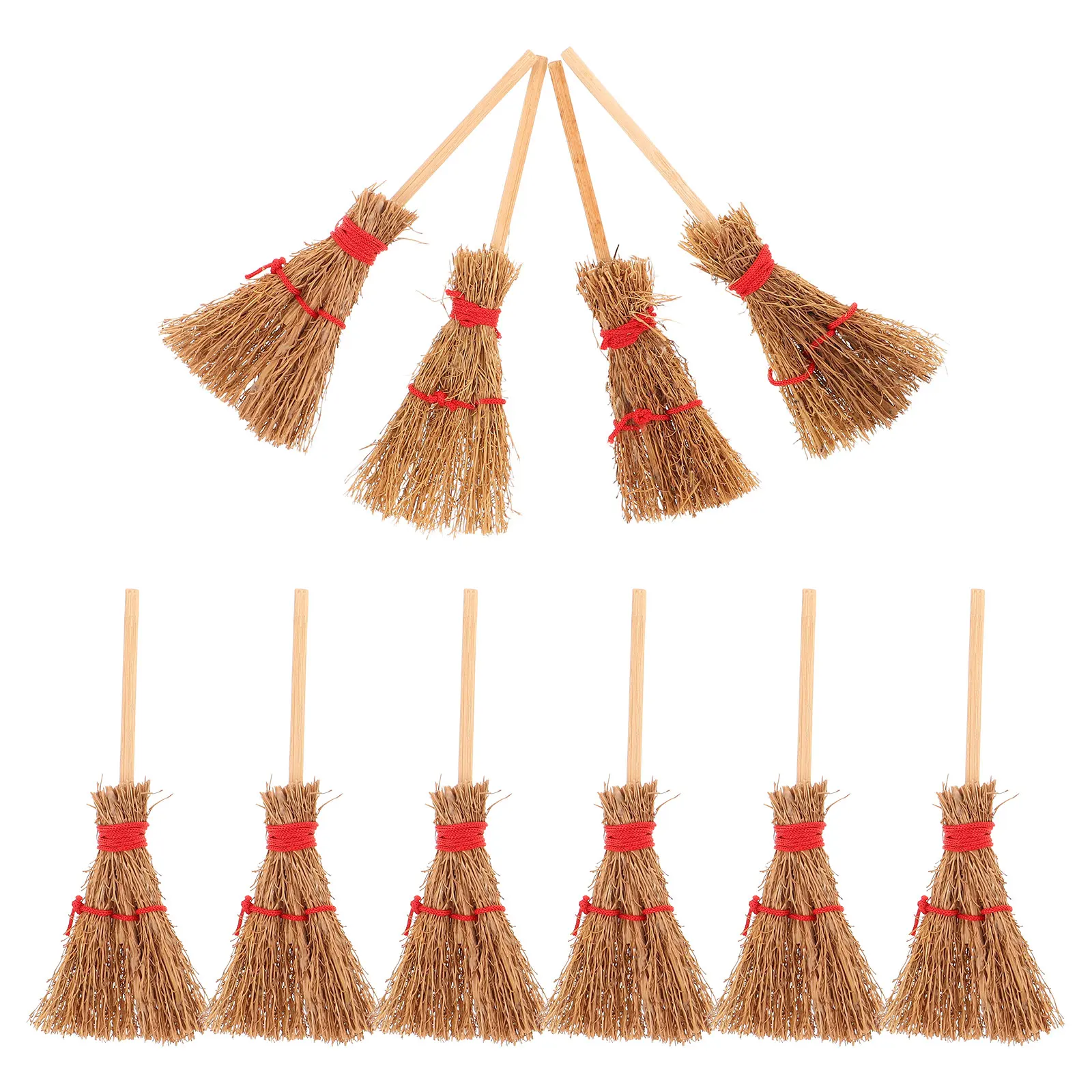 

12 Pcs Broom Small Broomstick Halloween House Accessories Wooden Miniature Artificial