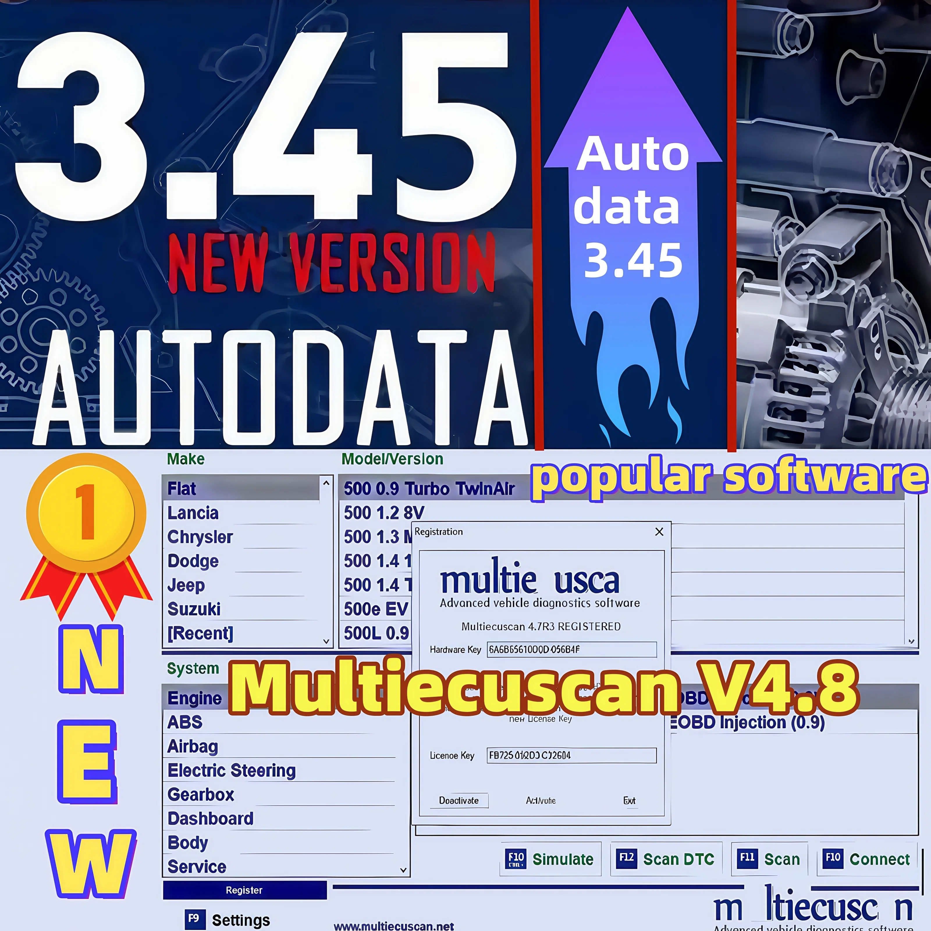 Hot software in 2025 Multiecuscan V4.8 & V5.0 for Fiat/Chrysler/Dodge/Jeep/Suzuki with Autodata 3.45 Auto Repair Software Update