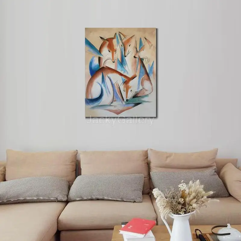 Franz Marc Masterpiece Red Deer Abstract Hand Painted Painting in Oils Canvas for Restaurant Dark Spaces Wall Decor