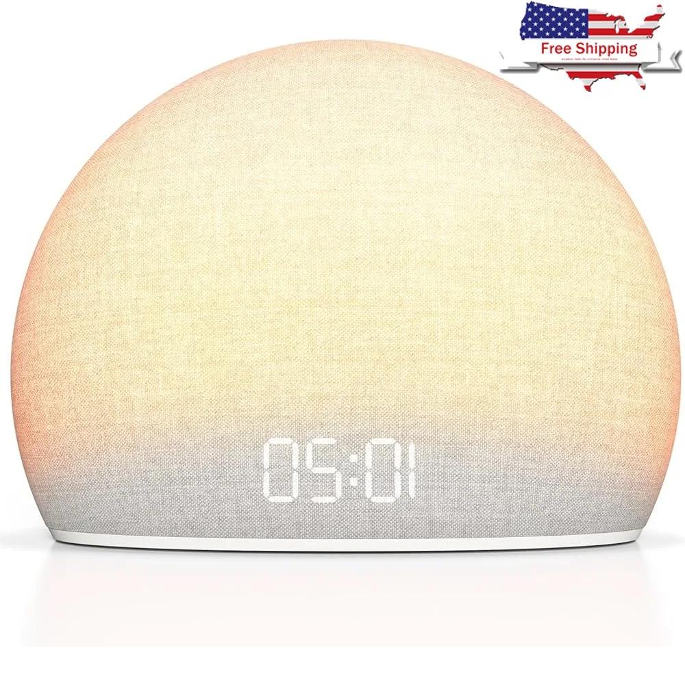 

Sunrise Alarm Clock White Noise Sound Machine Wake Up Gentle Light Dimmable Nature Sounds Battery Powered Cozy Bedroom Routine
