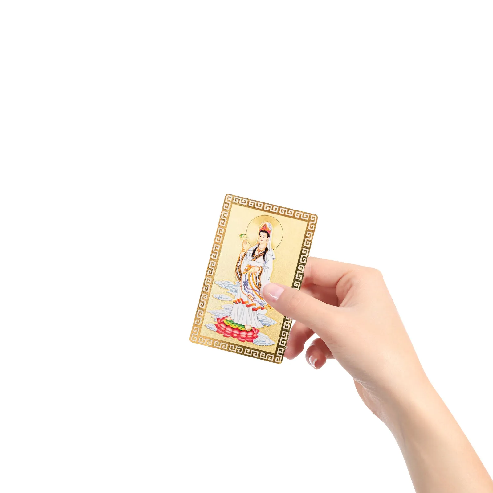 Carte amulette Avalokitesvara Bodhisattva Guanyin, style chinois délicat et exquis, protection bouddhiste religieuse pour la fortune