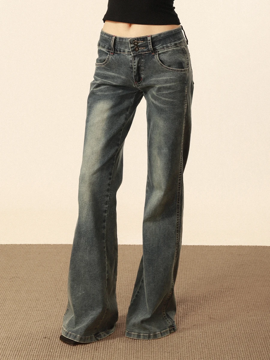 

Rre американские прямые джинсы для похудения, женские весенние 2024, новый дизайн, повседневные длинные брюки, синие джинсовые брюки со стойкой