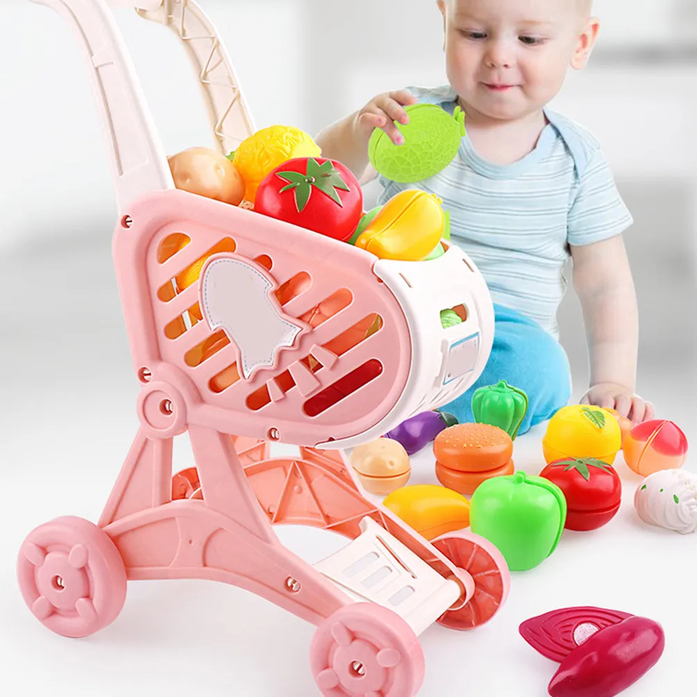 1セット子供用ショッピングカート果物野菜教育用ロールプレイプレイキッチンアクセサリー手と目の協調性を発達させる