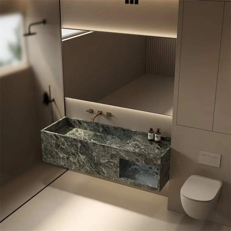 Rock slab integrated seamless basin hotel villa high-end bathroom washstand