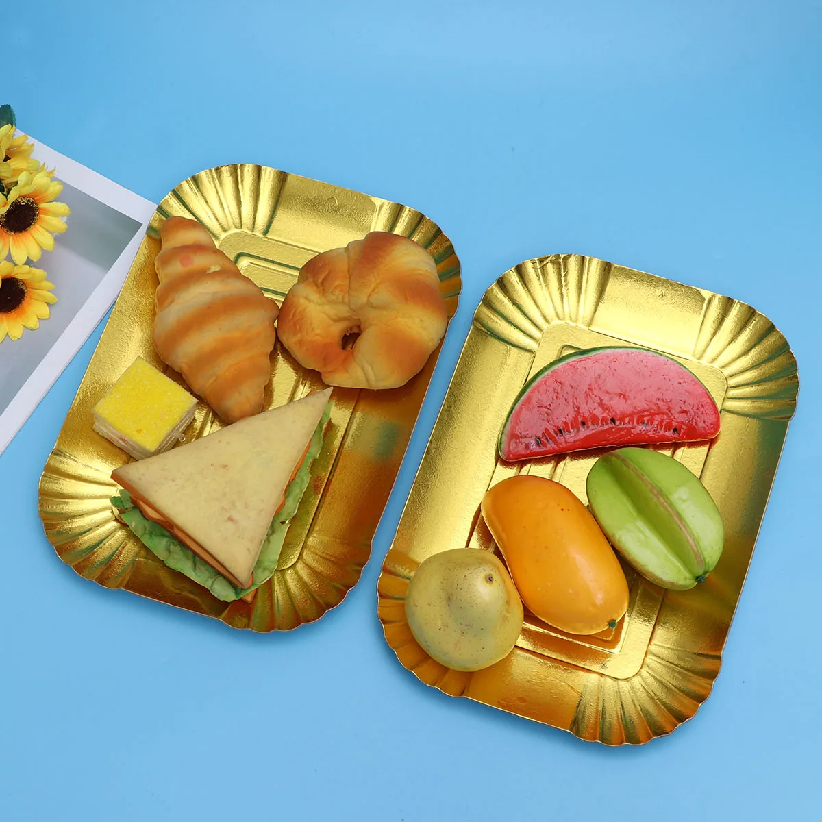 

10Pcs Golden Disposable Aluminium Foil Paper Plates Plain Tableware Perfect for Bbq Party Banquet Catering Food Tray