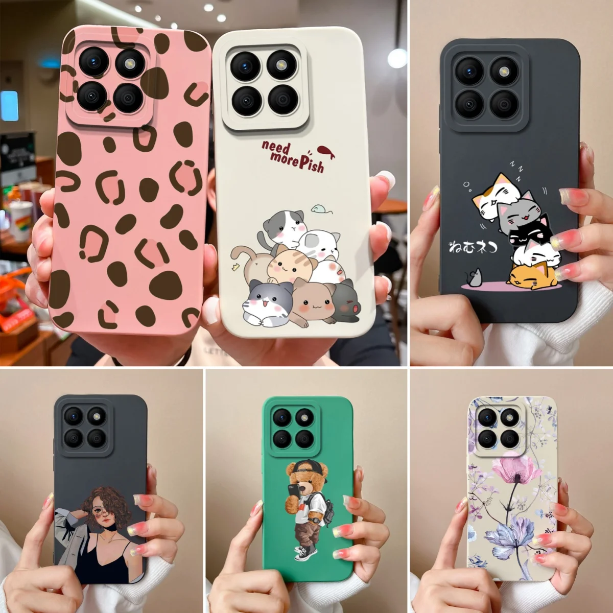 Phone Case For Honor X8b Cute Cat Smooth Liquid Silicone Full Coverage Anti Drop Funda For HonorX8b 4G X8 B Bumper For Girls Man