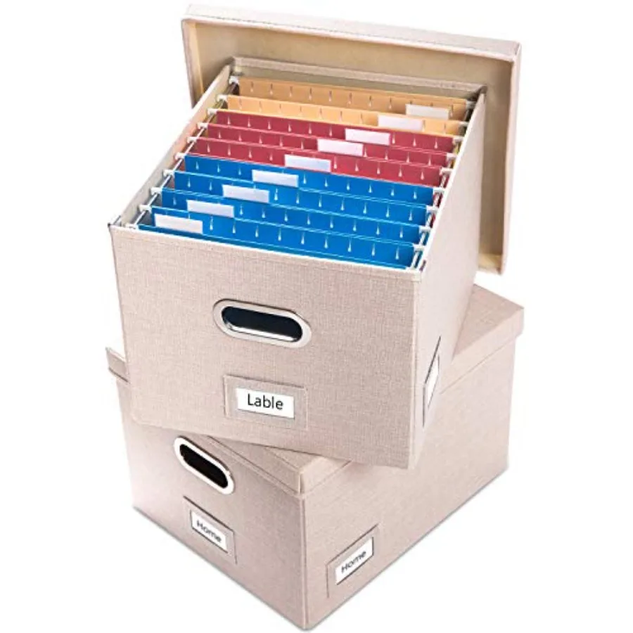 

Набор из 2 складных декоративных льняных коробок-органайзеров для файлов с крышками для хранения документов в офисном шкафу/тумбе