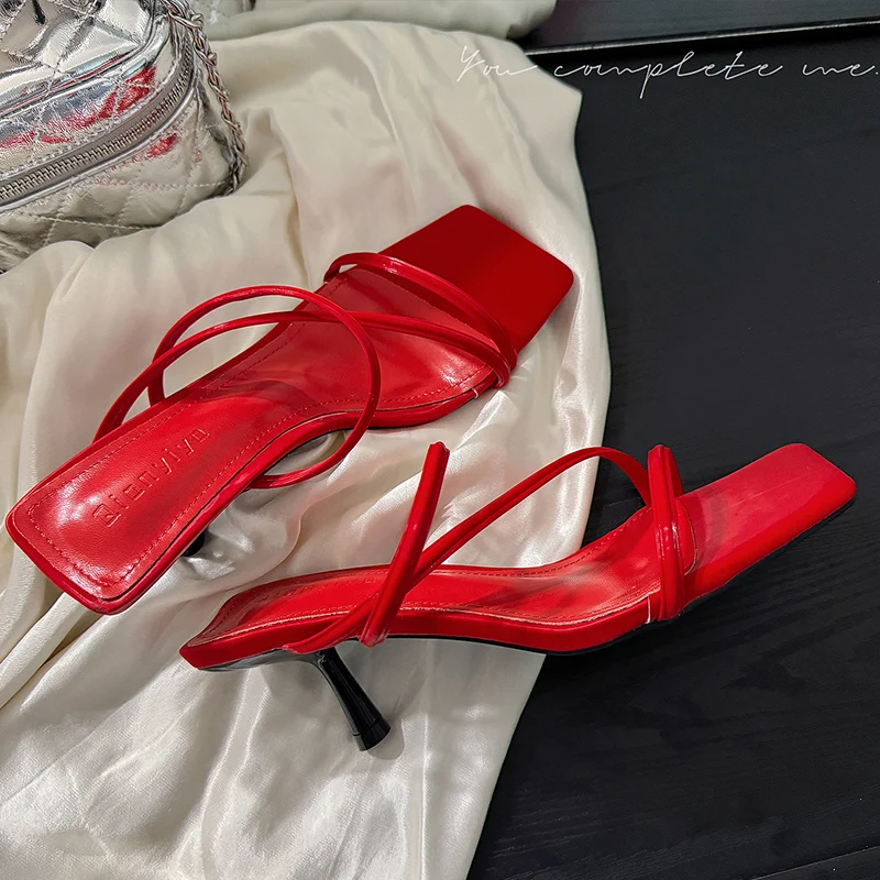 

Women's Slippers Square Toe High Heeled Shoes Elegant Designer Pumps 2025 New Trend Summer Slides Stilettos Femme Chaussures