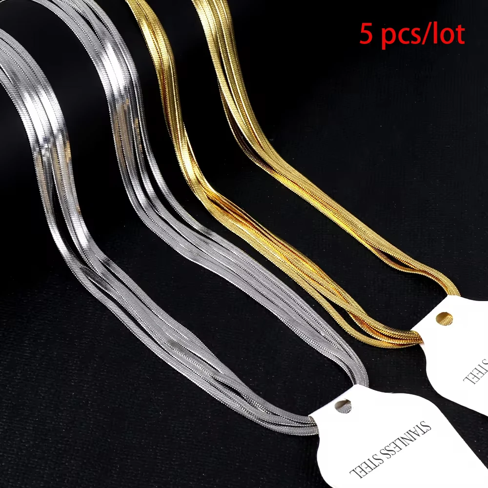 5pcs/Lot Stainless Steel Gold Necklace Trendy 2.5mm Blade Chains For Woman Men Necklaces Pendant DIY Jewelry Making Accessories