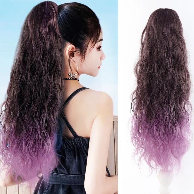 

24-дюймовый длинный хвостик, наращивание волос, вьющиеся волнистые волосы, коса для наращивания с расческой, синтетические волосы для наращивания, хвост для