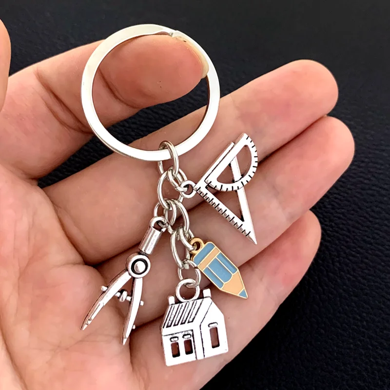 New House key ring Compass Ruler Keychain Real Estate Architect Keychain Engineer Engineering Student Drawing gifts