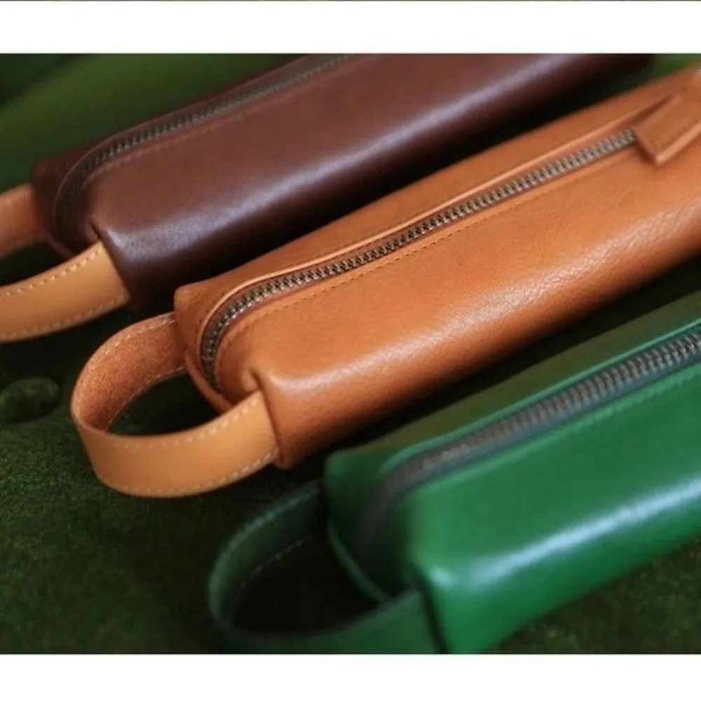 Gifts PU Leather Pen Pouch Single Compartment Wrist Loop Pencil Case Zipper Closure Waterproof Pen Bag School Office Supplies