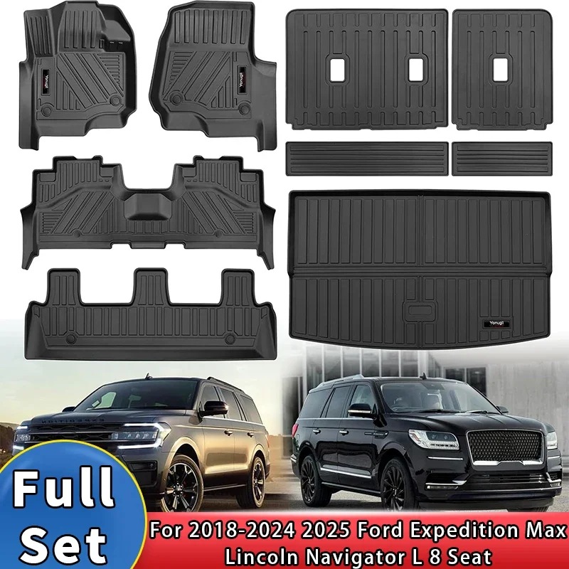الحصير لفورد إكسبيديشن/لينكولن نافيجيتور 7 مقاعد 2018-2025 اكسسوارات 3 صف بطانات البضائع الجذع مسند الظهر حصيرة مجموعة كاملة