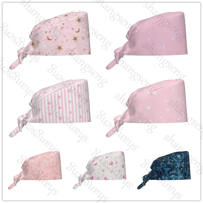 Stars and Moon Nurse Solid Hat Surgical Cap Operating Room Hat Female Doctor Hats Stomatology Button Cap Dustproof ICU Nurse Hat