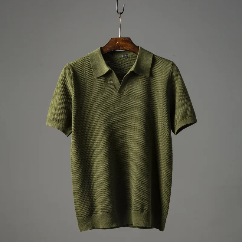 Men Polo Shirt Turn Down Breathable Top Collar Short Sleeves Solid Color Knit T Shirt 2025 Summer Casual Basis Knitting Tops
