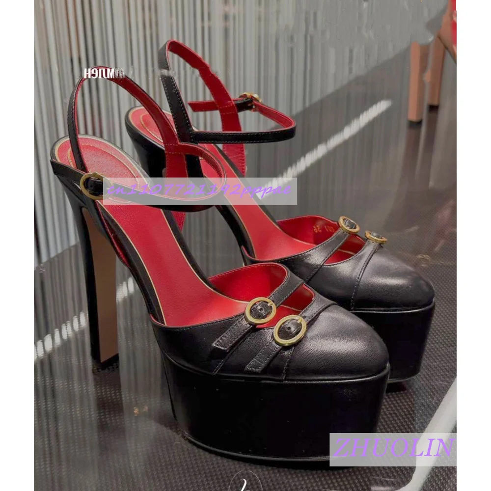 

2026 New Style Super High Heel Leather Pumps Women'S Pointed Toe Metal Buckle Platform High Heels Elegant Luxury Party Pumps 43
