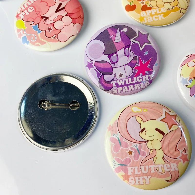 Kawaii My Little Pony Badge Fluttershy Pinkie Pie Twilight Sparkle Fluttershy Cartoon Anime Brooch Cute Pin Girl Gift Kids Toy