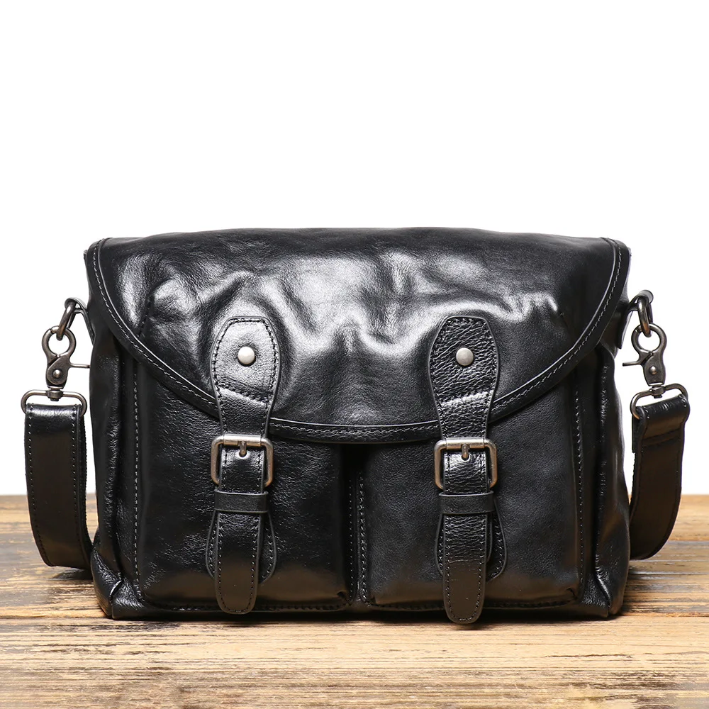 

Handmade Leather Men's Shoulder Bag with Flap Cover