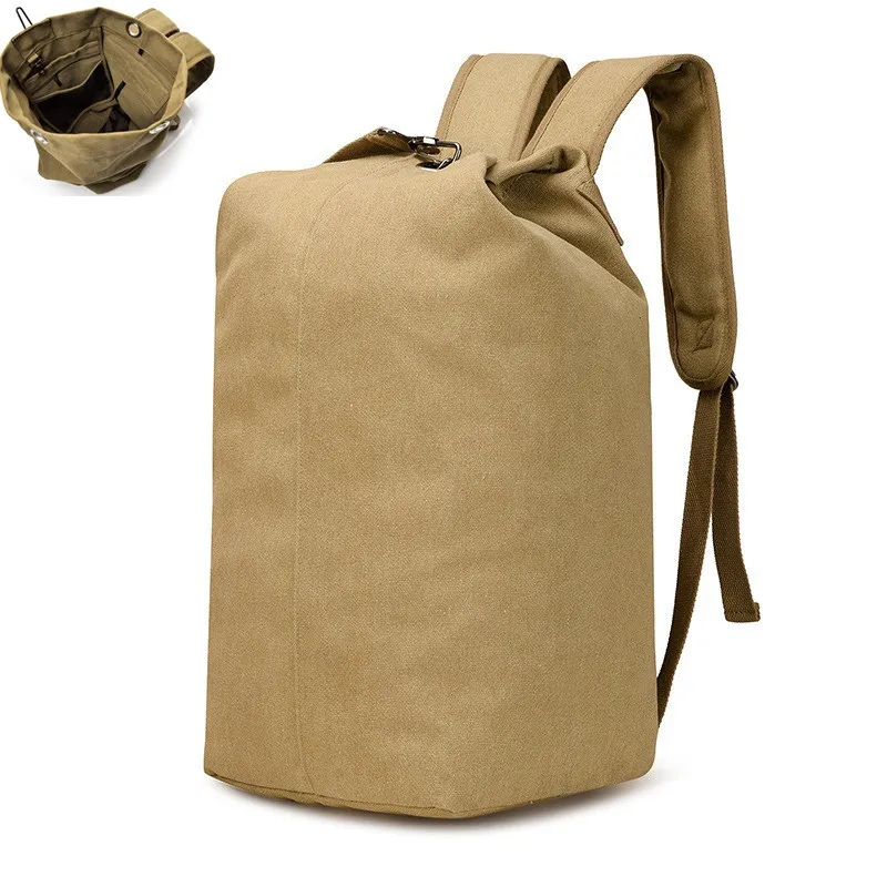 Canvas Hiking Backpack Anti-theft Cylinder Daypack Unisex Travel Duffel Bag for Outdoor Trekking Fishing Picnic mochila homens