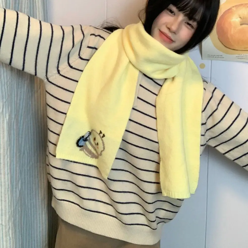 Colorful Cartoon Embroidery Scarf Korean Style Thickened Cashmere Knitted Scarf Windproof Sweet Winter Neck Warmer Autumn Winter