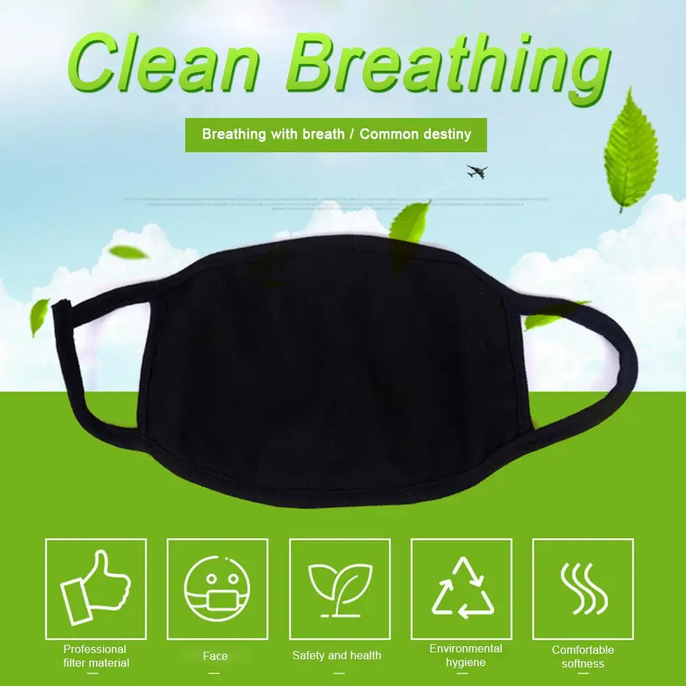 Black Cotton Mask Cycling Windproof Unisex Face Mask Soft Cotton Outdoor Riding Breathable Safety Mask