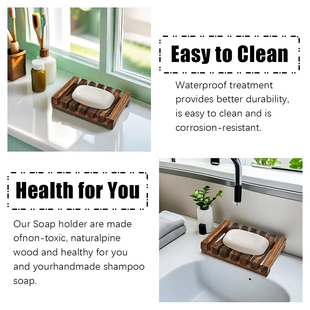 Natural Bamboo Soap Box - Eco - Friendly, Mildew - Resistant with Drainage Design for Bathroom & Kitchen