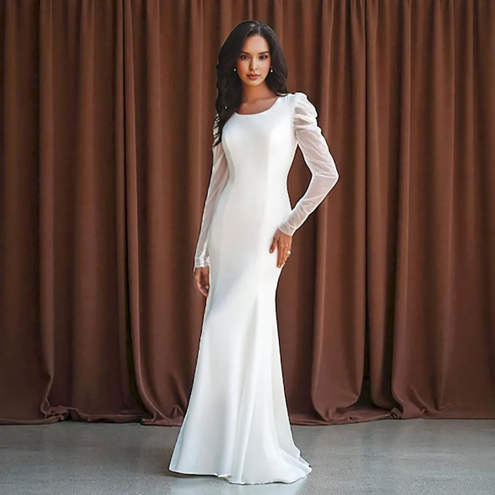 

Modest Mermaid Wedding Dresses 2025 Buttons Long Sleeves Formal Bridal Dresses Simple Women Brides Dress Customized