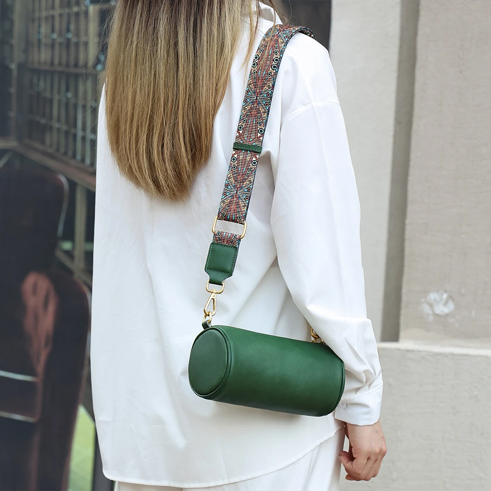 New Women's Genuine Leather Cylinder Bag Korean Style Crossbody Bag  Single Shoulder Bag Plant Tanned Leather Underarm Bag