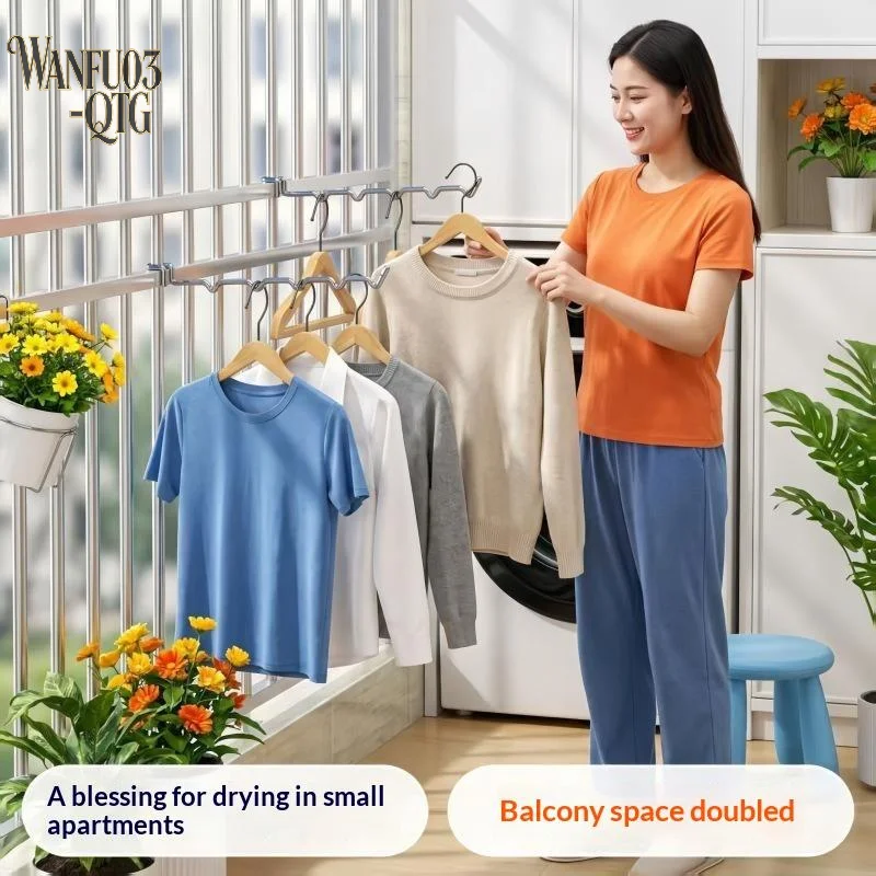 Hot Sale Adjustable Over Railing Clothes Drying Rack Sturdy Metal Space Saving For Small Apartment Balcony Laundry Use