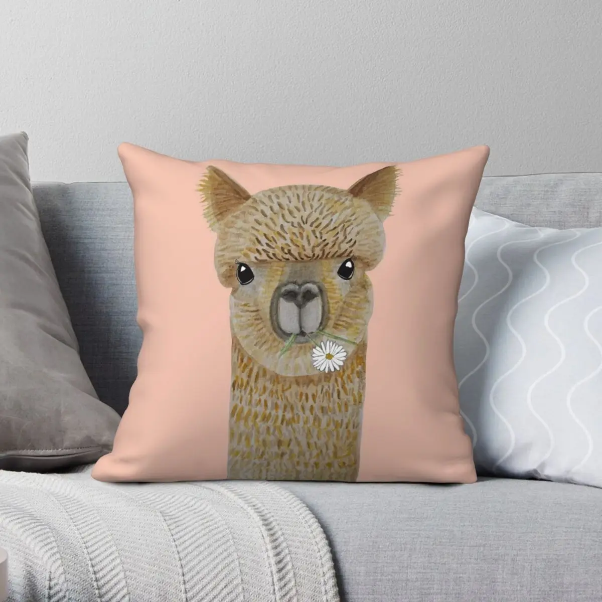 Jimmy The Alpaca Square Pillowcase Polyester Linen Velvet Creative Zip Decorative Throw Pillow Case Room Cushion Cover