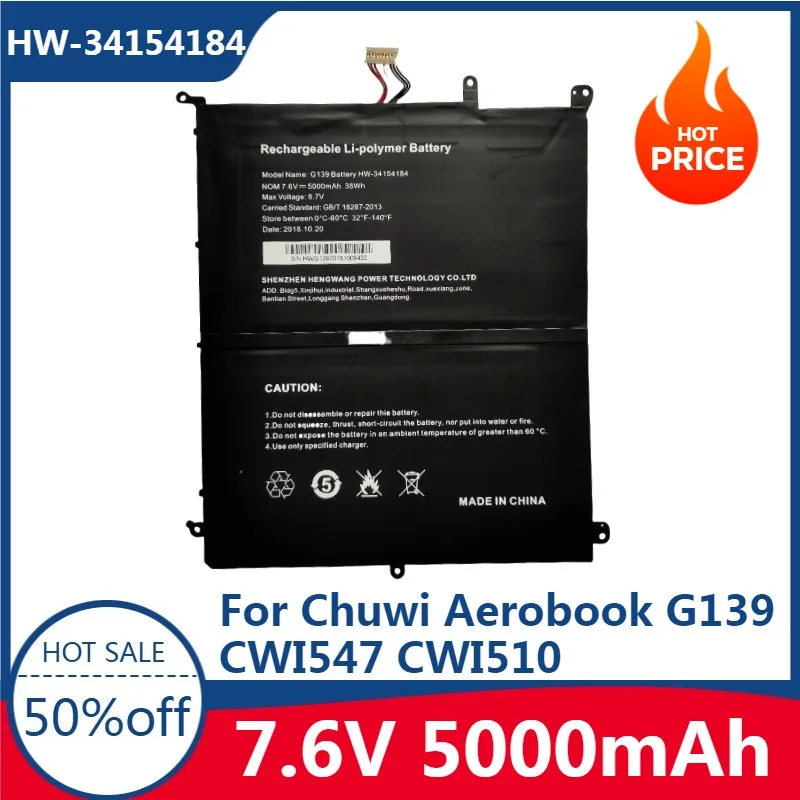 

New High Quality Replaceable 5000mAh HW-34154184 34154184 Laptop Battery for Chuwi Aerobook G139 CWI547 CWI510 10 Pin 7 Line