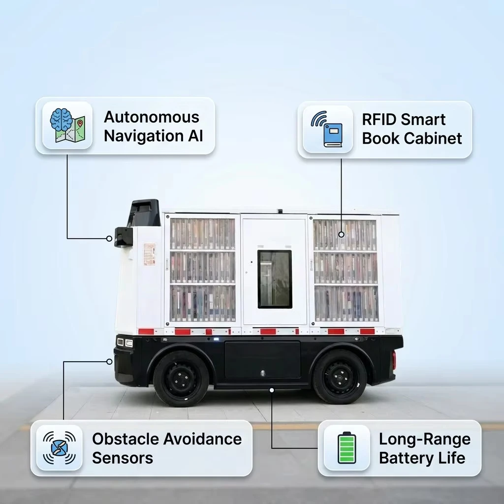 AMR Robot for Libraries-Autonomous Book Moving & Transport Vehicle for Smart Library Logistics & Material Handling