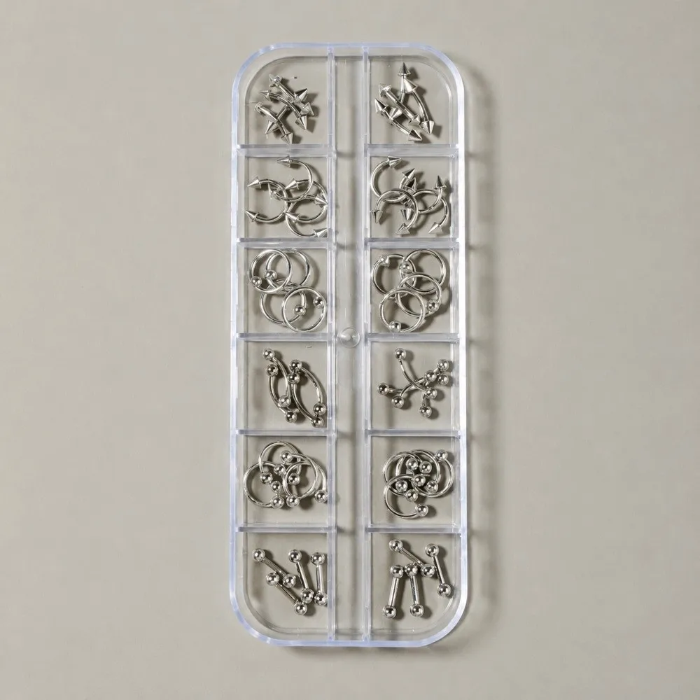 New 6/12 Grids Nail Art Rivets Kit Punk Silver Black Piercing Rivets Nail Charms 3D Metal Nail Art Studs Gothic