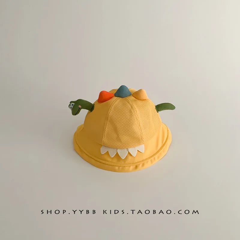 Summer Kids Thin Mesh Breathable Sun Protection Fashion for Boys and Girls Cute and Fun Cartoon Dinosaur Fisherman Hats