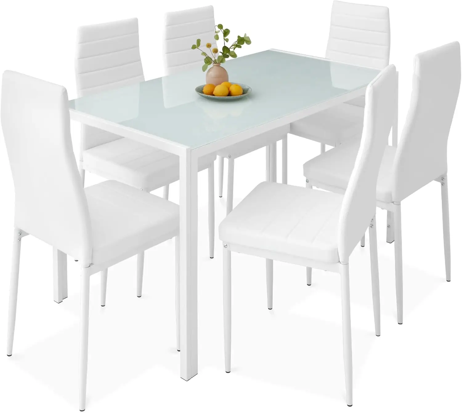 7-Piece Glass Dining Set, Modern Kitchen Table Furniture for Dining Room, Dinette, Compact Space-Saving w/G