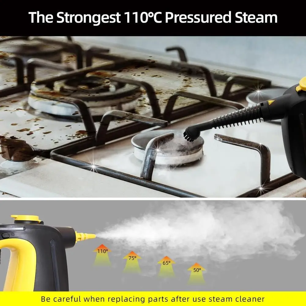 Handheld Steam Cleaner 1350W Portable Steam Gun 530ml Quick Heat 110℃ High Pressure Steam Multi-Surface Cleaning Tool 10-Piece