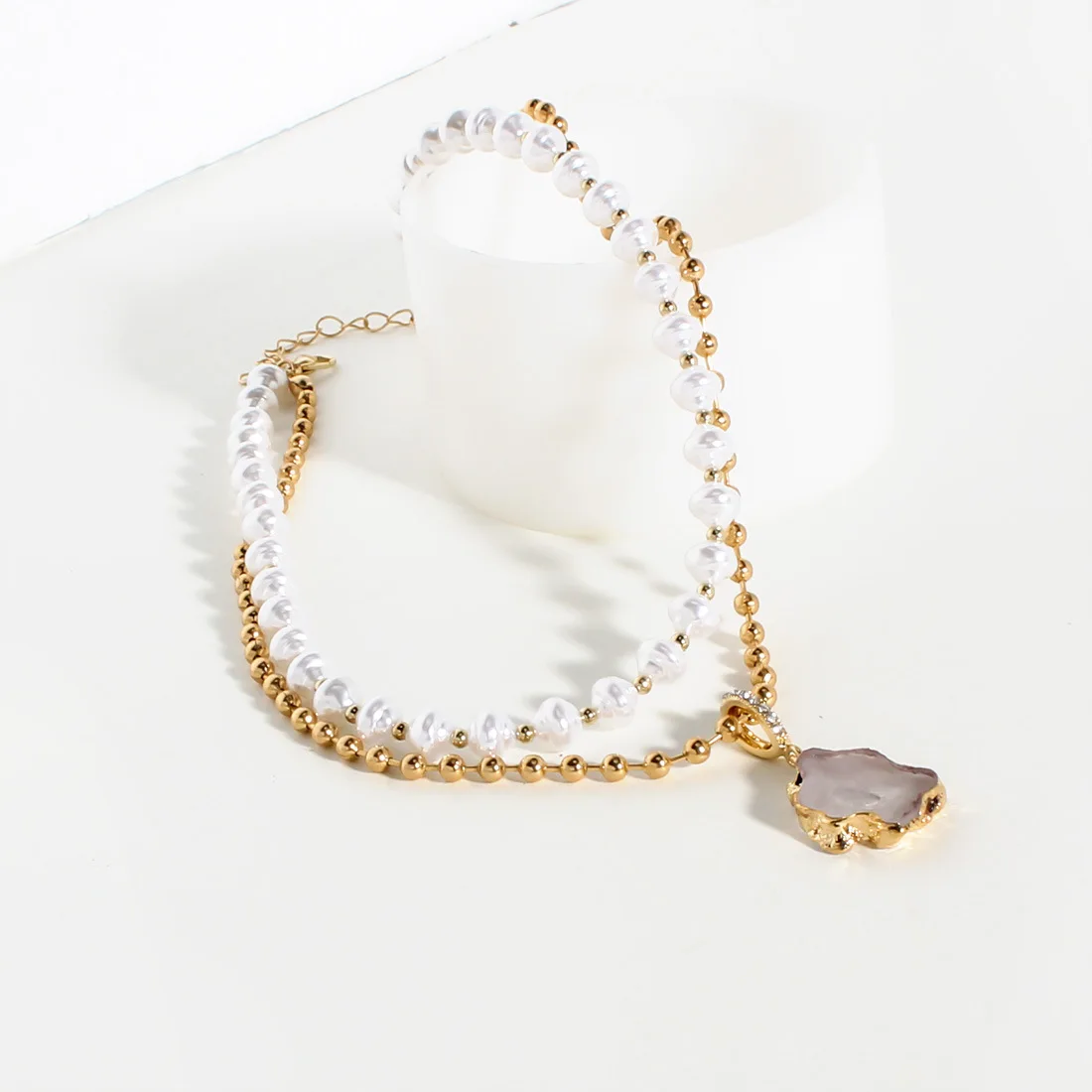 DIY accessories European and American jewelry personality temperament simple chain beaded multi-layer necklace pearl necklace ac