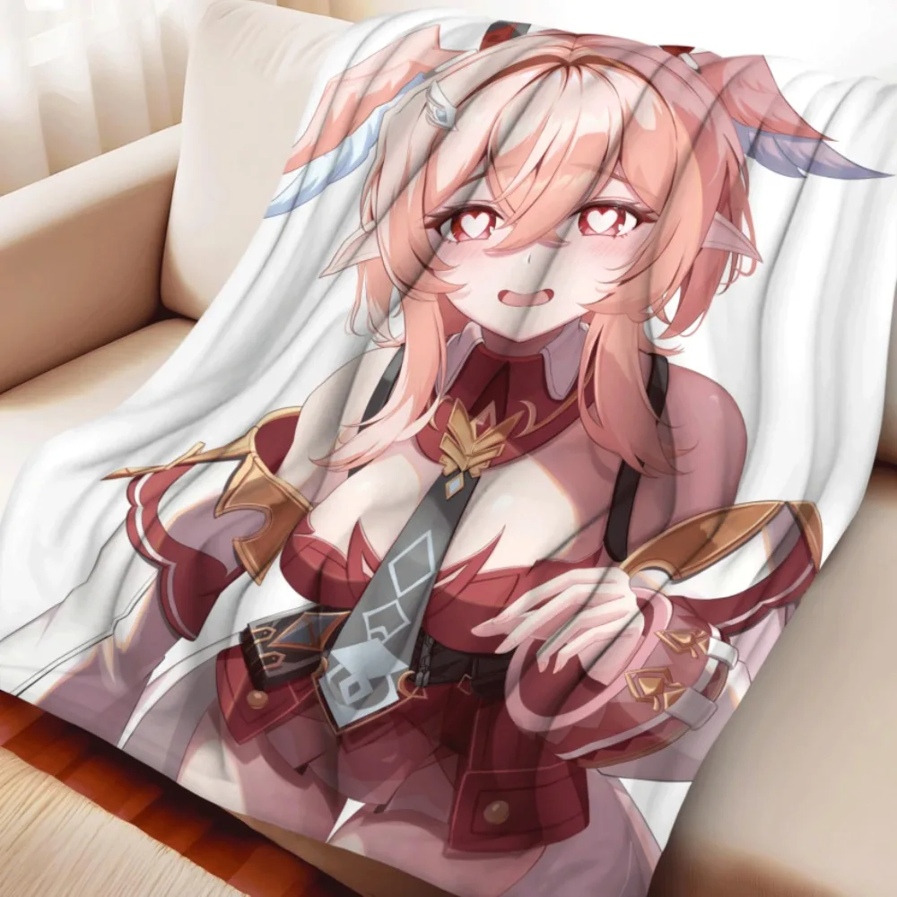 Soft Plush Flannel Blanket Encore Character Print Game Anime Girl Cute Portrait Cozy Home Decor Throw Blanket