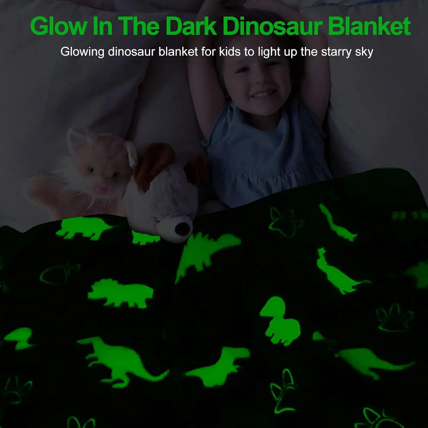 Glow-In-The Dark Blanket With Dinosaur Magic Glow Blanket Fluffy Throw Flannel Glow Blanket Children Soft Comfortable Blanket