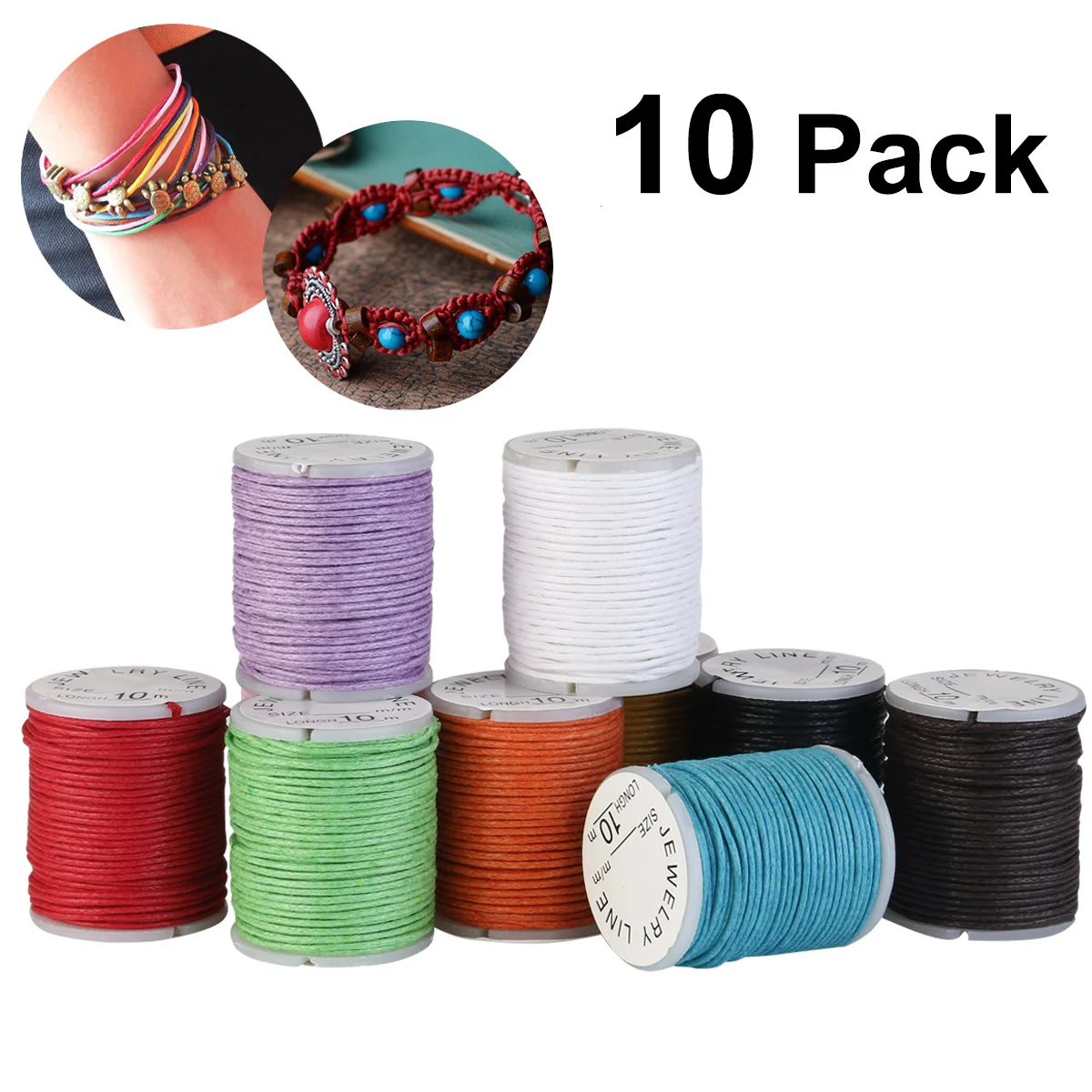 10M 1MM Waxed Cotton Cords Strings Ropes for DIY Necklace Bracelet Craft Making (Mixed Color)