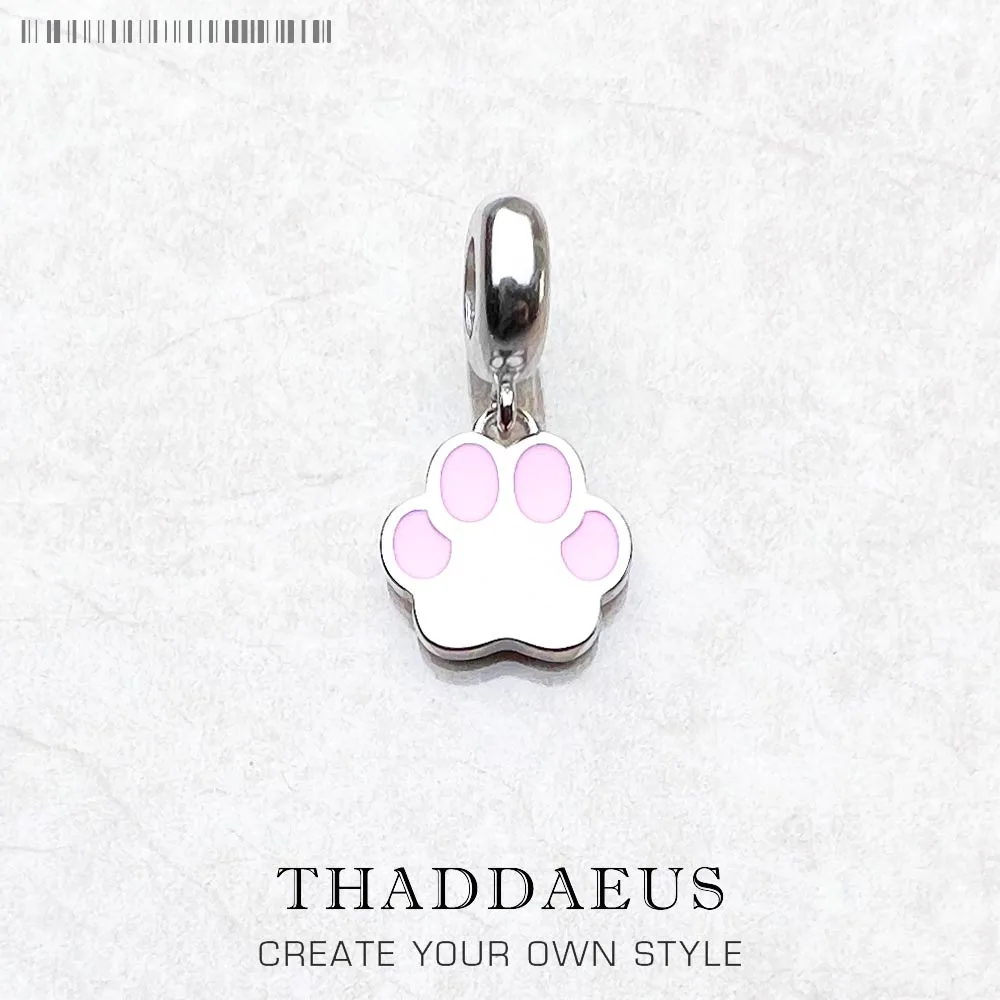 

Pink Paw Dangle Charm Pendants For Women 925 Sterling Silver Cute Gift Fine Jewelry