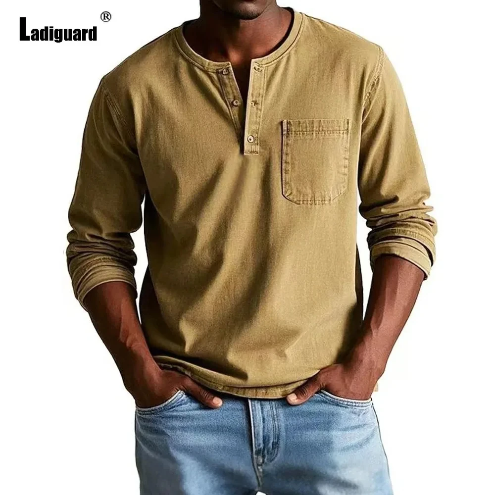 New Men's Long Sleeve Casual Tshirt Solid Lapel Button Up Pullover Spring /Autumn Turn Down Collar Bottoming Polo Shirt S-5XL