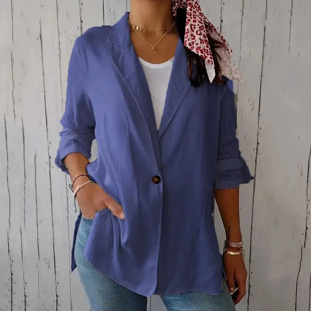 Abrigo elegante con solapa para mujer, Chaqueta de manga larga con un solo botón para el trabajo y la Oficina, Color sólido, ropa de trabajo suelta