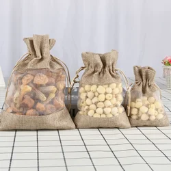 20pcs Christmas Window Jewelry Drawstring Pouch Burlap Gift Linen Bundle Pocket Jute Sack Candy Gift Storage Bags