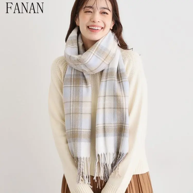 和風の新作レディーススカーフ、オリジナルファッション2025年新作ウール冬用暖かいショール、甘くて可愛い女の子向けチェック柄スカーフショール