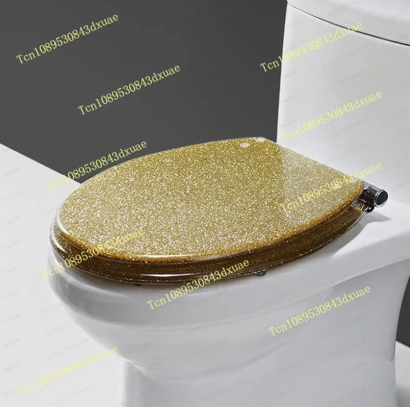 New high-grade beautiful twinkling golden resin toilet seat cover, slow-down stainless steel hinge, U/V/O universal fit