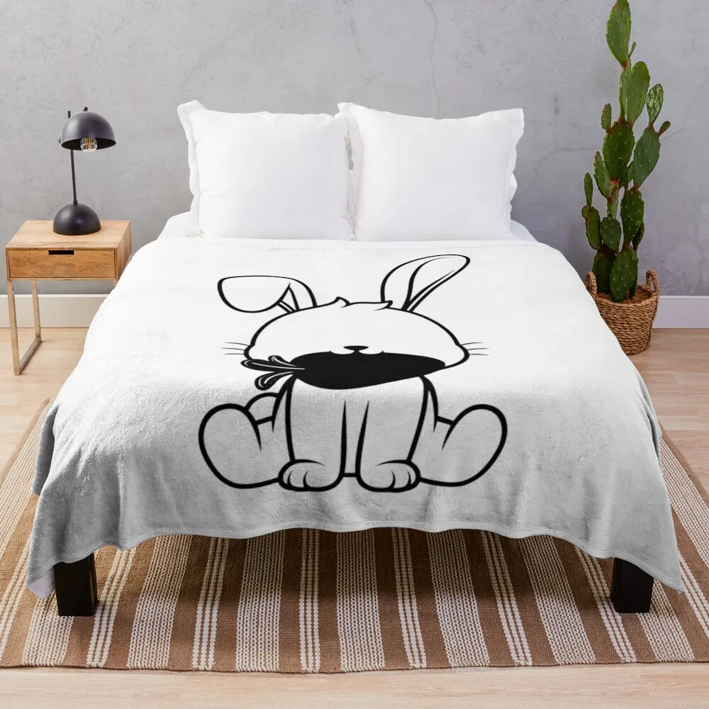 Faceless Rabbit Bunny - Simple Black & White Drawing for Kids D9 R1 Throw Blanket For Decorative Sofa Polar Blankets