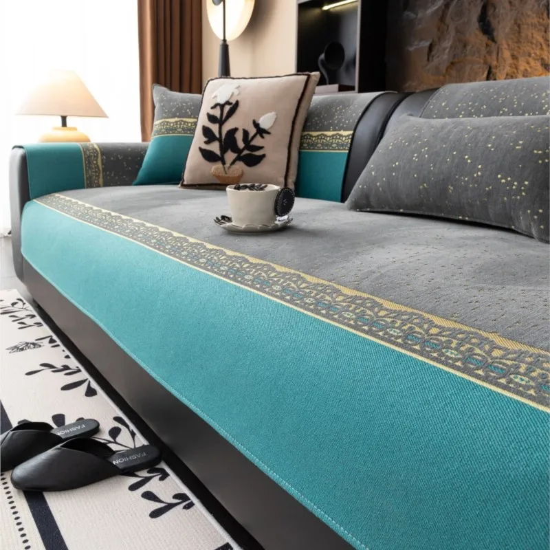 

2025 Chenille Color Block Flower Sofa Arm Cushion Sectional Couch Non Slip Sofa Slipcover Cushion Carpet Mats Sofa Backrest