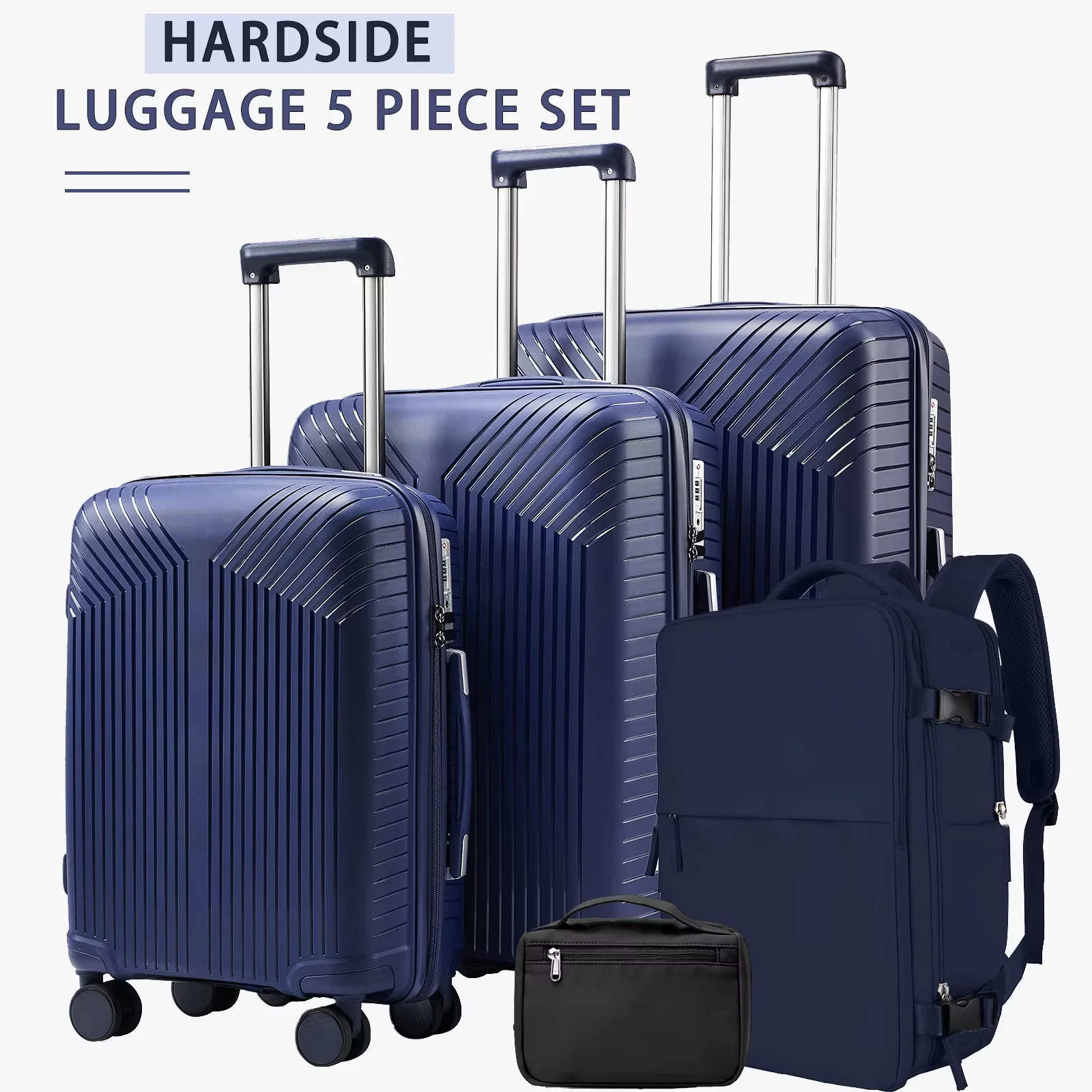 5PCS Travel Luggage Suitcase Sets with Backpack Toiletry Bag, Large Carry On Trolley Case 20 24 28 Inch, Boarding Cabin Suitcase