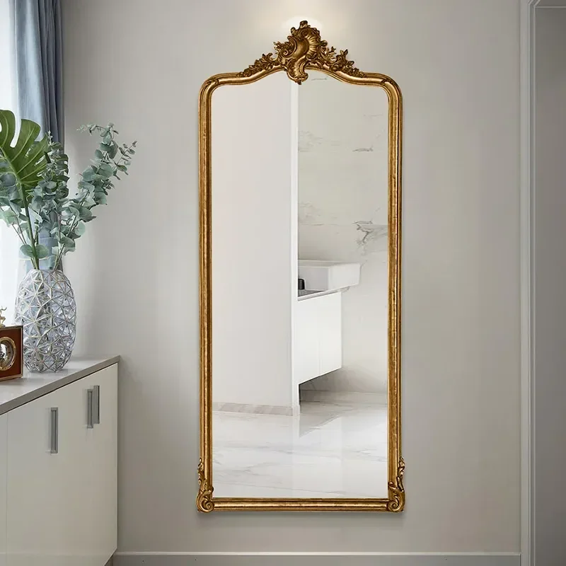 French Retro Carved Light Luxury Dressing Mirror for Home Bedroom Living Room Entrance Club Full Length Floor Standing Mirror